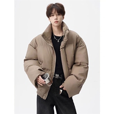 现货5W件冬季三防重磅硬挺boxy短款羽绒立领PU皮棉衣外套加厚棉服，男装棉衣，电商A486