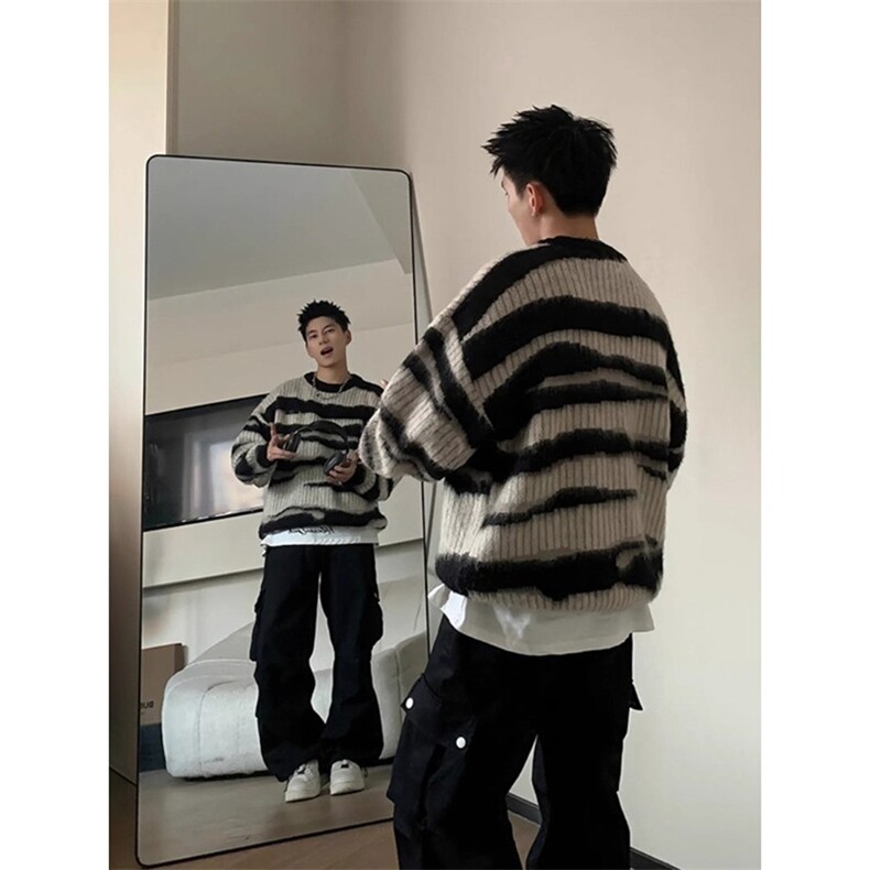 特P35黑白条纹马海毛毛衣男款-610A-MY9118图片