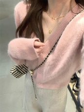 优雅气质女装羊毛衫V领短款插肩袖开衫高级感时尚外套，女装羊毛衫，圣旺供货