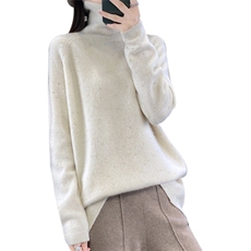 高领100%纯羊毛衫女中长款亮丝针织毛衣秋冬宽松慵懒风打底羊绒衫，女装羊毛衫，迅太羊绒