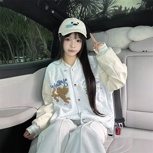 美式刺绣爱心丘比特波点棒球服女宽松韩系慵懒风夹克早秋外套图片