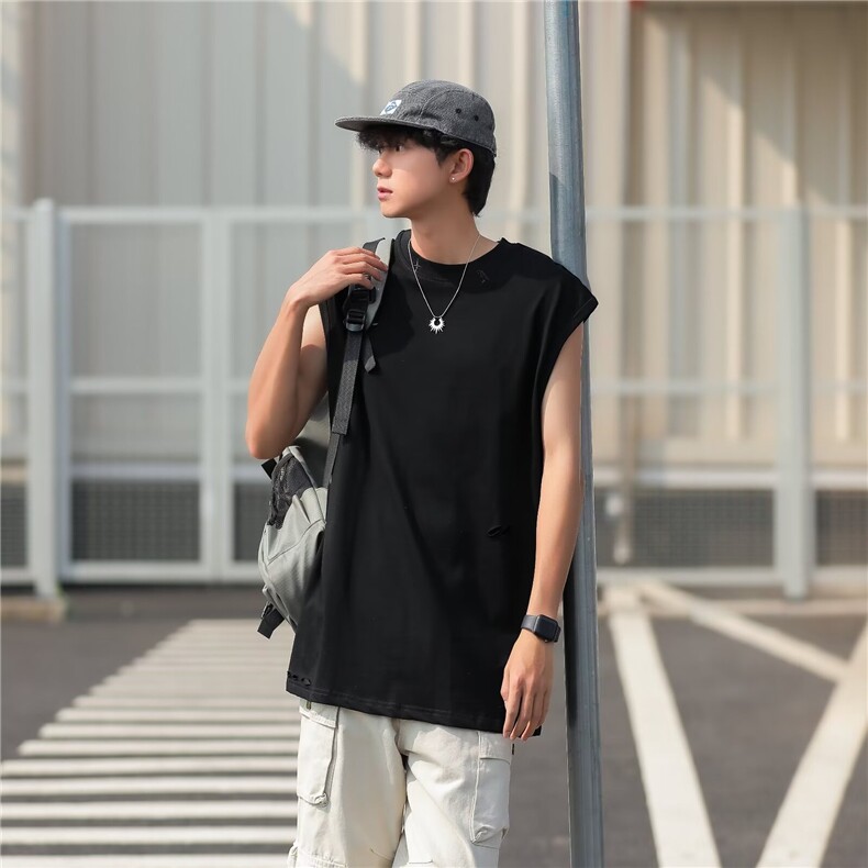 夏季纯棉背心男外穿潮流百搭纯色无袖T恤RT37P32,男装背心/马甲,星座1116-2