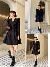 V领荷叶边连衣裙，女装连衣裙，Balance Studio