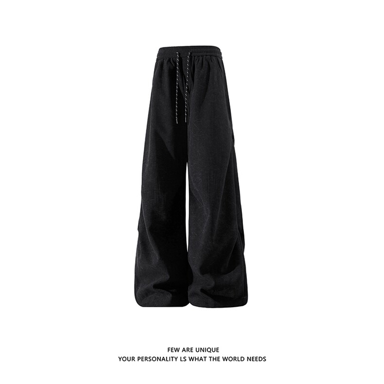 白底秋冬新款加绒加厚褶皱休闲裤男宽松直筒伞兵裤子-A2349P45,男装卫衣,电商B241