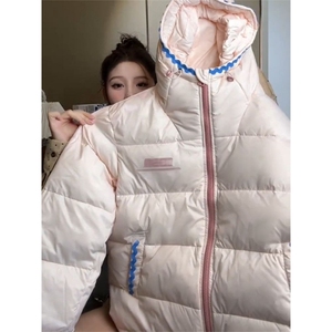 DD69P93韩版学院甜美风粉色连帽棉服图片