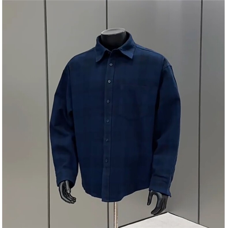 藏青格子宽松休闲长袖衬衫D328-WW17-P58,男装衬衫,电商D328