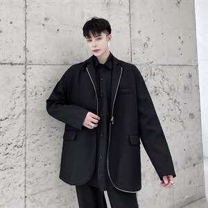 秋冬设计感拉链黑色显瘦长袖西服外套男青春流行A345-168-P125图片