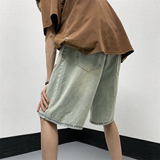 裤子2023新款夏装休闲短裤男港风休闲裤宽松直筒N05533-P40，男装牛仔裤，星座308B-1