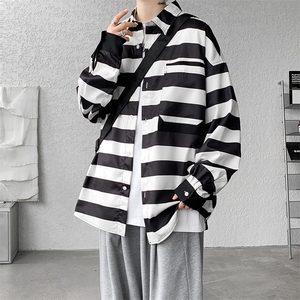 衬衫男秋季新款港风宽松条纹长袖衬衣CS028-P45图片
