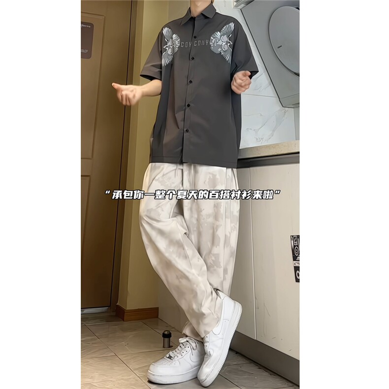 2025夏装飞鹰印花短袖衬衫男夏季宽松休闲半袖衬衣CS608-特P40，男装衬衫，电商A006