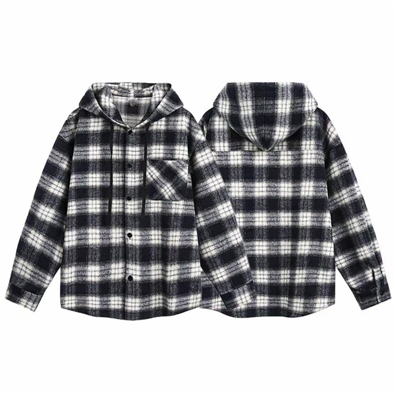 网图！早秋新品复古格子外套潮牌设计连帽休闲感-EX51094-特批50，男装衬衫，电商A061