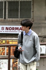 黑色假两件衬衫领卫衣男生春秋款潮牌高级感学院风穿搭长袖polo衫，男装Polo衫，电商A003