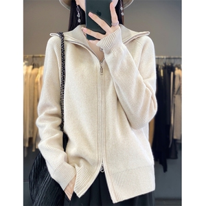 休闲立领毛衣外套女2024新款针织衫羊毛开衫上衣拉链卫衣韩版外搭