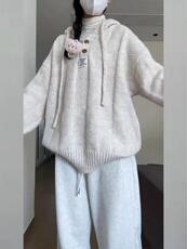 纯澳毛材质宽松休闲羊毛帽衫，女装羊毛衫，浩新羊绒