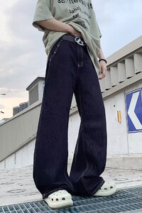 GN5168P50美式复古宽松阔腿水洗牛仔裤日系港风弯刀休闲长裤男图片