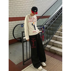 刺绣慵懒风排扣牛仔裤宽松拖地阔腿裤1001-1-FN901-P48，男装牛仔裤，星座1001-1