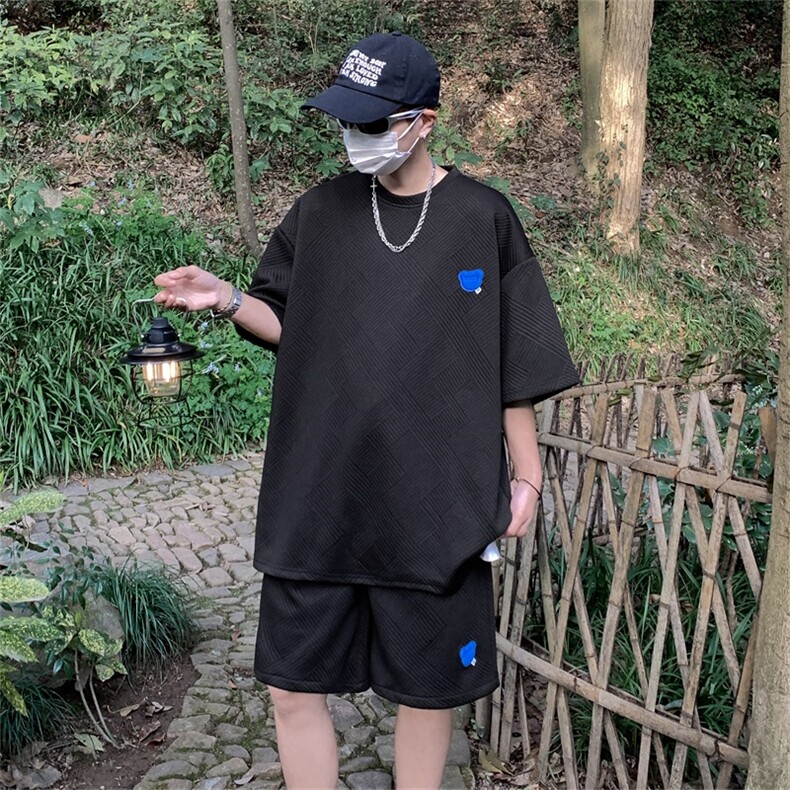 DSA028-TZDTE01P60260克提花针织美潮vibe设计夏季男短袖套装,男装T恤,电商A028