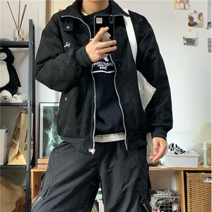 美式复古重磅麂皮绒机车夹克潮牌刺绣宽松休闲风情侣外套-WT638图片