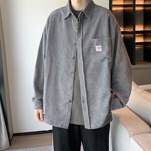 2022新款复古休闲外套港风长袖衬衣春季灯芯绒衬衫男款 W2437-P32图片