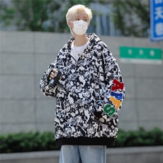 潮美式街头满印迷彩喵咪印花连帽卫衣男女款百搭外套潮JY8032，男装夹克，星座1116A-1（原606A）