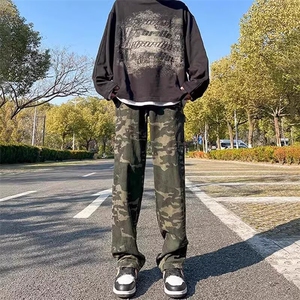 抖音得物美式复古迷彩微喇工装裤男款vibe高街裤子修身牛仔裤AK11图片