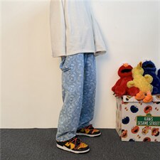 主推A29 高街腰果花休闲工装牛仔裤男女拖地裤子老爹裤k1803-p45图片