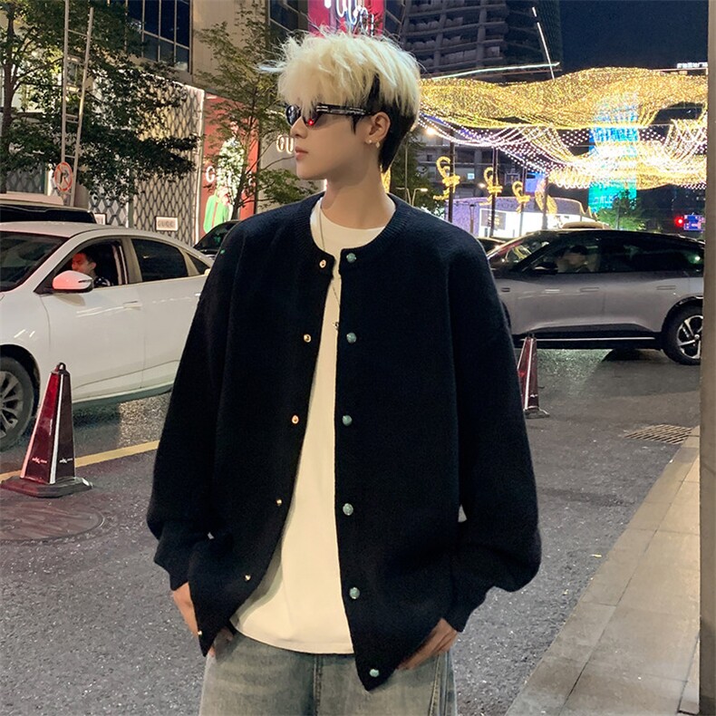 网图M2801-P60复古男女同款宽松针织衫休闲潮流百搭毛衣开衫外套,男装针织衫/毛衣,电商D310B