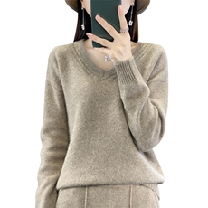 长袖V领套头纯色2024年秋季羊毛针织衫，女装羊毛衫，羿纯羊绒