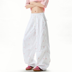 A165-K8956-P6589蝴蝶结绣花速干伞兵裤美式慵懒风宽松休闲裤图片