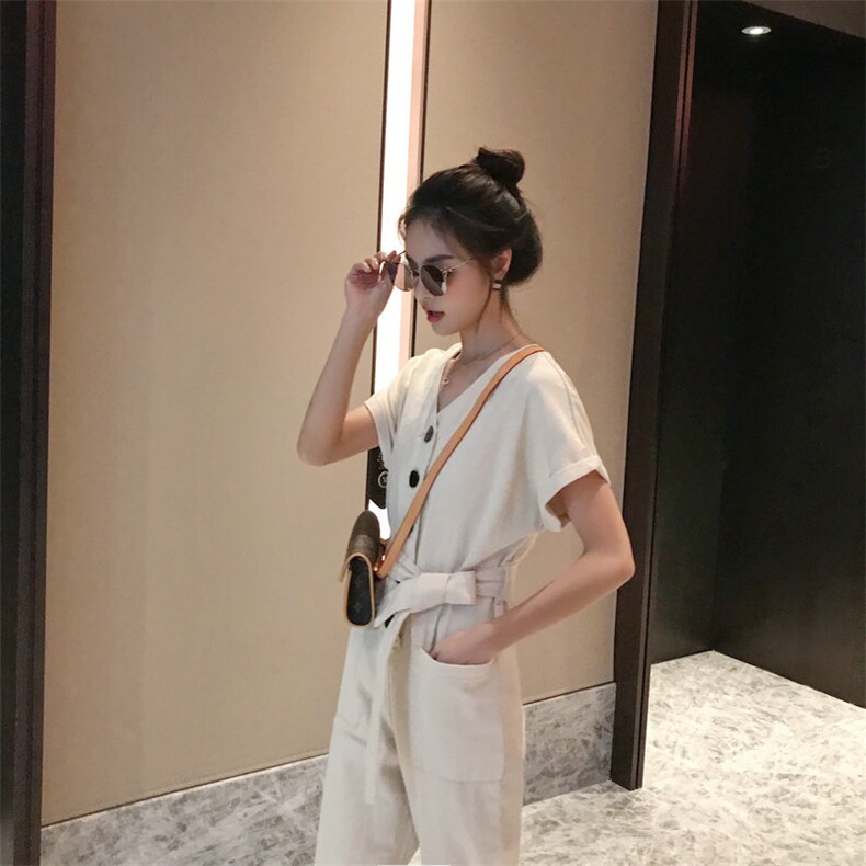 大货已出！高腰V领显瘦显高工装连体裤8505A-1922,女装连体裤,依依服饰