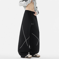 8XL-M直筒卫裤男宽松撞色哈苏线休闲运动裤设计感长裤子K9175P48，男装休闲裤，电商D206-1