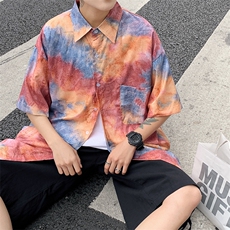 特P29控58夏季冰丝港风男宽松版扎染短袖衬衫CS11，男装衬衫，电商B370