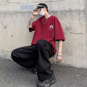 高级进口纯棉23直筒拖地长裤宽松坠感阔腿休闲港风卫裤CK104-P55图片