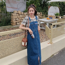 牛仔背带裙套装女2023年夏季新款设计小众小个子连衣裙两件套女，女装套装/套裙，辉之琳