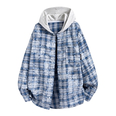 【现货】男女格子衬衣宽松外套扎染水洗连帽情侣衬衫控78，男装衬衫，星座301D-2(原星座1004-1）