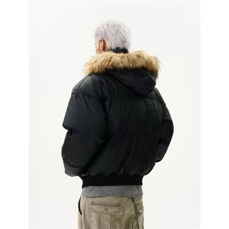 网图秋冬新款休闲百搭连帽毛领PU加厚情侣棉服MY5241TP85,男装棉衣,电商A247
