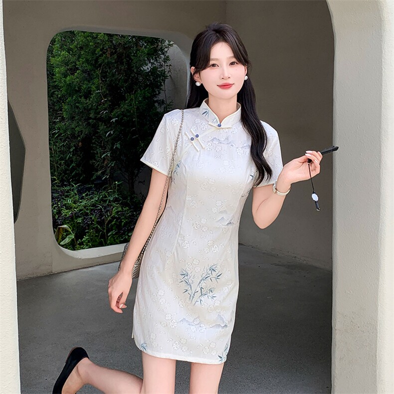 现货2024改良旗袍连衣裙年轻款女夏季新中式高级感禅意碎花裙图片