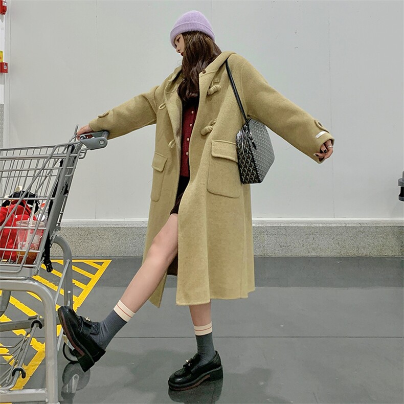 韩版连帽加厚双面毛呢羊绒大衣女2025秋冬季新款显瘦保暖呢子外套,女装毛呢外套,菡迪欧娜