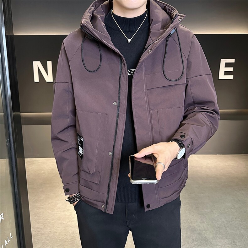 2025秋冬新款二棉加棉夹克连帽工装冲风衣男士外套棉服图片