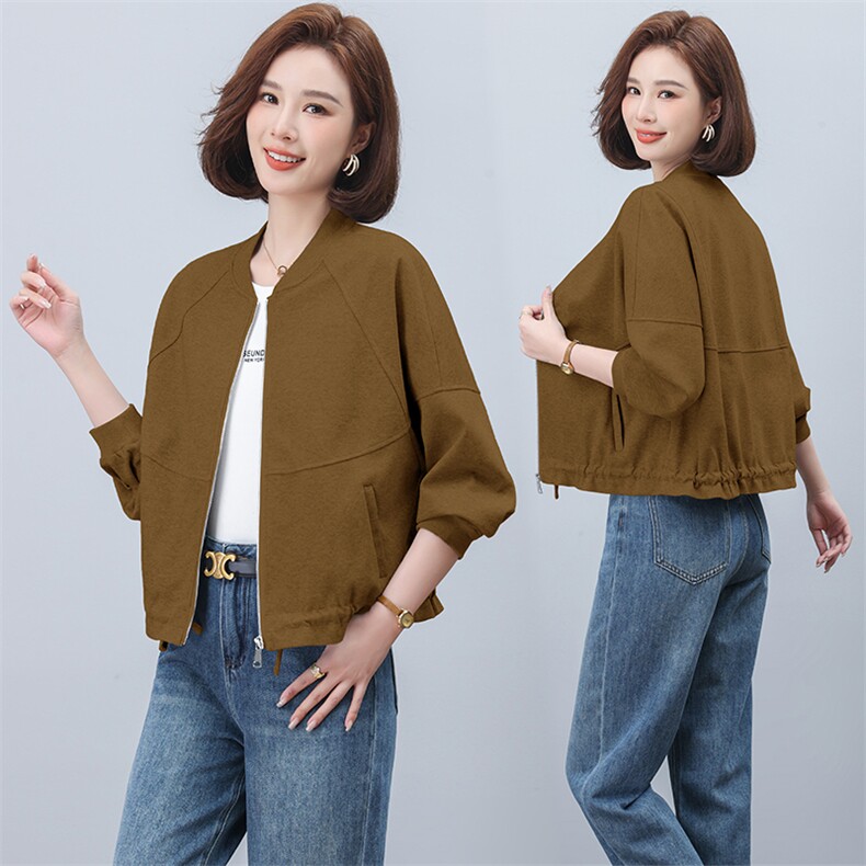 棒球服女薄款2025春秋款休闲宽松妈妈夹克上衣小个子休闲卫衣外套,女装短外套,文熹诺