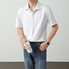 港风夏款男短袖衬衫竖条纹宽松内扣衬衣大码S-4XLCS0008P38，男装衬衫，星座1013-1