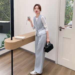 蕾丝拼接马甲阔腿裤套装女春秋2025新款两件套小香风ootd穿搭休闲图片
