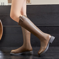 真皮长筒靴女2024秋冬新款V口不过膝骑士靴女休闲瘦瘦靴复古女靴，女鞋长靴，电商A223