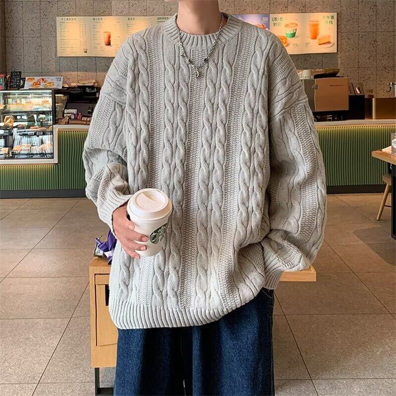 粗麻花圆领针织衫毛衣男冬季新款慵懒风长袖打底衫羊绒衫MY417,男装T恤,星座1116A-1（原606A）