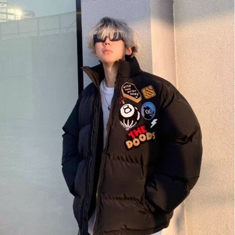 美式高街徽章字母刺绣棒球服冬季夹棉加厚棉衣男女夹克外套,男装夹克,星座218-8