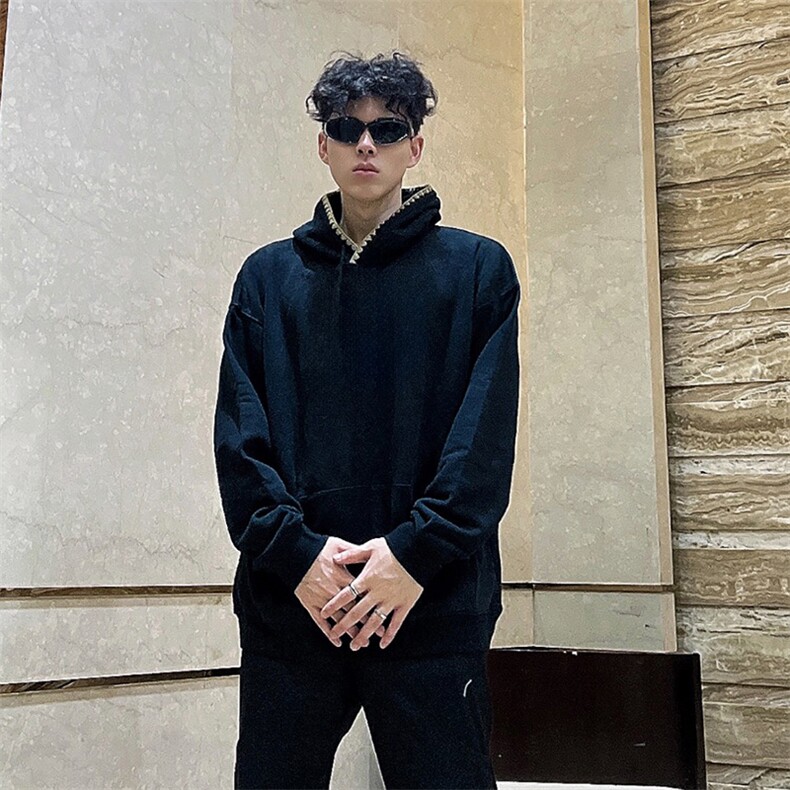抖音得物高品质二开25秋冬美式重磅宽松纯色连帽贝壳刺绣卫衣W63,男装卫衣,电商A486-1