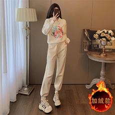 新中式风刺绣连帽卫衣加绒加厚两件套，女装套装/套裙，江南