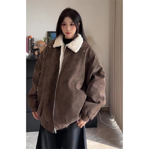 现货冬季美拉德毛领雾面PU皮棉服加绒加厚保暖百搭设计款情侣棉衣图片