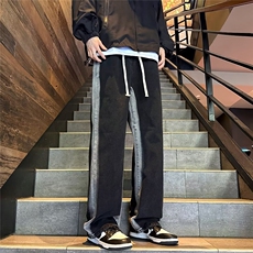 美式高街牛仔裤男秋冬潮牌宽松直筒裤港风扎染阔腿长裤90669-p45，男装牛仔裤，星座1008
