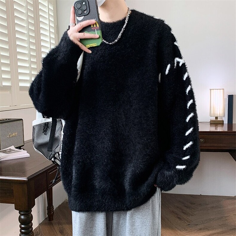 84735-P68秋冬新款休闲毛衣男长袖针织衫港风情侣宽松外套,男装针织衫/毛衣,电商D310B